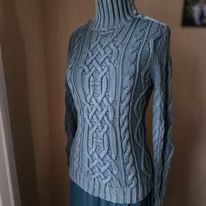 Ruff Hewn Size Small Dusty Teal 100% Cotton Cable Knit Sweater